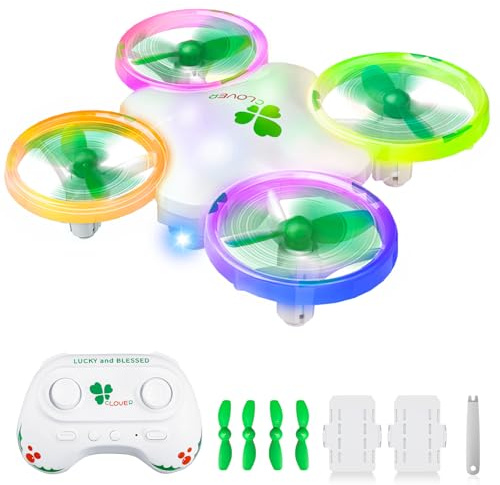 Clover Drones for Kids and Beginners with LED Lights, Kids Drone with 2 Batteries, 360°Flips, Altitude Hold, Headless Mode and Propeller Protect, Easy to fly Quadcopter, Gifts Toys for Boys and Girls