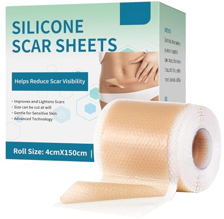 Silicone Scar Sheets Roll, Medical Grade Scar Tape, for Surgical Scars, C-Section, Keloid, Burns and Acne, Reusable & Cuttable Silicone Tape for Scar Removal & Repair 4cm x 150cm