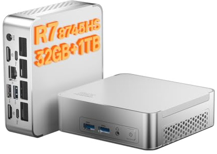 Thunderobot MIX2 Ryzen 7 8745HS CPU, 32 GB 5600MHz DDR5 RAM 1 TB PCIe 4.0 SSD Mini Desktop, Radeon 780M Gaming Coumputers, HDMI×2/USB4×2 Verbindung,WiFi 6,BT 5.2,USB3.2 × 4 (32G1T)