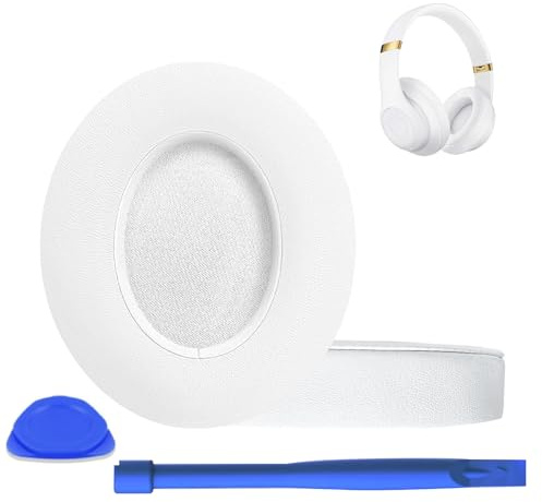 UOWGA Headphones Replacement Ear Pads for Beats Studio 2&Studio 3 Wireless Headphones， Earpads with Soft Protein Leather, Noise Isolation Memory Foam. (White)