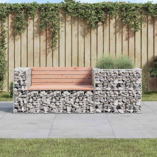 EMYRLXQW Outdoor Furniture-Outdoor Seating -Garden Bench with Gabion Basket Solid Wood Douglas
