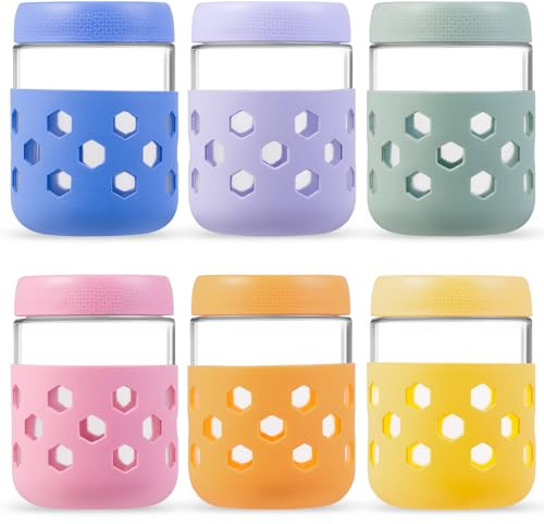 MICEBAY 6 Stück EinmachgläSer mit Schraubdeckel，500ml Overnight Oats GläSer mit SilikonäRmeln, SpüLmaschinenfest Meal Prep GläSer mit Deckel für Marmelade,Salat,Milchshake