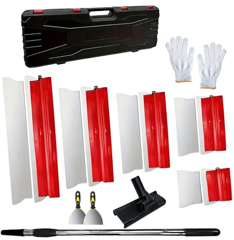 Flächenspachtel Set, Edelstahl Spachtel Werkzeug Set Enthalten 5 Schabern (15cm,25cm,40cm,60cm,80cm), Teleskopstange und Adapter, Oberflächenspachtel Set für Glätten von Wand und Decke