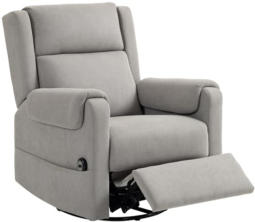 HOMCOM Sillón Relax Reclinable Eléctrico, Sillón Reclinable Giratorio y Balancín con Reposapiés Ajustable, Mando a Distancia, Acolchado Grueso, Tela de Rizo, para Dormitorio, Salón, Gris Claro