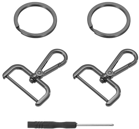 QUARKZMAN 4 Stück Karabinerhaken mit Drehgelenk Geldbörsen Verschlüsse 38mm D Ring Karabinerhaken Schlüsselanhänger mit O Ring Schlüsselring und Schraubendreher für Tasche Gurt Grau