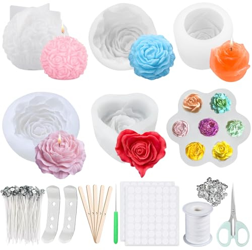 JOYBOY Stampi Per Candele In Silicone,6 Pezzi Stampi Per Candele Fai Da Te,Stampo In Silicone A Forma Di Fiore,Stampo Per Candele Fai Da Te Per Artigianato,Candela Profumata,Sapone