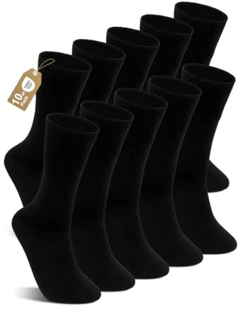 PUTUO Mens Dress Cotton Socks: Crew Soft Top Smart Casual Men Socks - Breathable Seamless Reinforced Heel and Toe For Durability For Office Work Business Formal Suit Gifts Black 10 Pairs