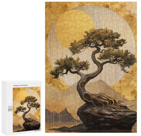 Bonsai Tree Golden Moon – Decorative Wooden Puzzle, 300 PCS, New Year Puzzle Gift – to Assemble, Frame And Display