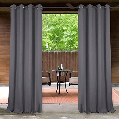 StangH Outdoor Waterproof Curtains 108 inches Long - Heavy Weighted Blackout Drapes Privacy Thermal Insulated Drapery for Balcony/Arbor/Pavilion, Grey, W52 x L108 inches, 1 Panel