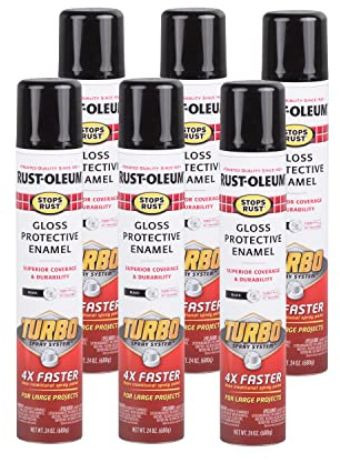 Rust-Oleum 334128-6PK Stops Rust Turbo Spray System Spray Paint, 24 oz, Gloss Black, 6 Pack