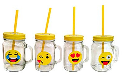 DISOK Lote de 12 Jarras EMOTICONOS. Divertidas jarras con Formato emoticonos para Regalar en comuniones, Fiestas, Bodas, bautizos. Regalos, detalles para Cumpleaños