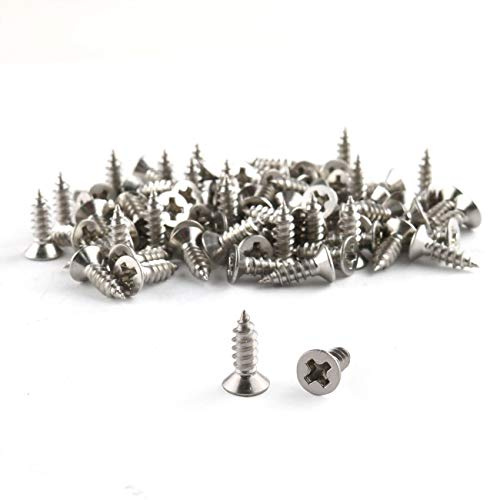 E-outstanding 100pcs #4 x 3/8 Phillips Wood Screw Stainless Steel 304 Flat Countersunk Head Self Tapping Screw, Silver Tone