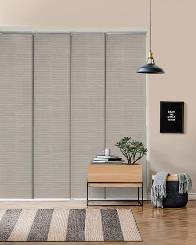 GoDear Design Adjustable Sliding Vertical Panel Track Blinds 45.8- 86 W x 96 H, Extendable Patio Blinds for Sliding Doors and Large Windows, Trimmable Natural Woven Shades, Semi-Privacy, Ivory Dawn