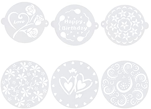 6pcs Herz Spray Schablonen Torten Happy Bithday Blumen Herzen Muster Verzierung Bäckerei Werkzeuge DIY Geburtstagstorte Schablonen Kaffee