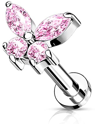 beyoutifulthings Knorpel Ohr-Stecker Zirkonia Schmetterling viele Farben 6/8 mm Länge Cartilage Piercing-s Labret Edelstahl Schraub-Verschluss