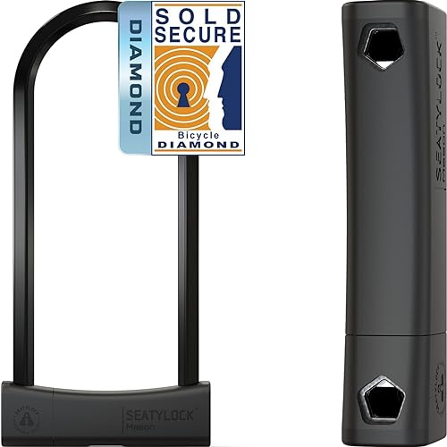 SeatyLock Mason Fahrrad Bügelschloss - Patentiertes Fahrradschloss mit Schlüssel für hohe Sicherheit gegen Bolzenschneider - Smart Bike Lock für e-Bikes, e-Scooter und Motorrad (30 CM)