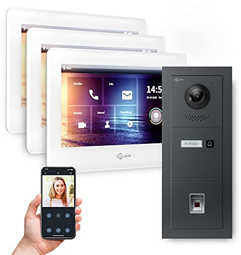 Goliath Hybrid | 2-Draht | Full-HD Video Türsprechanlage | App | 1-Fam | 3 x Full-Touchscreen 7 | Aluminium Unterputz Türstation | + Fingerprint | 180° Ultra-Weitwinkel | AV-BUS-646