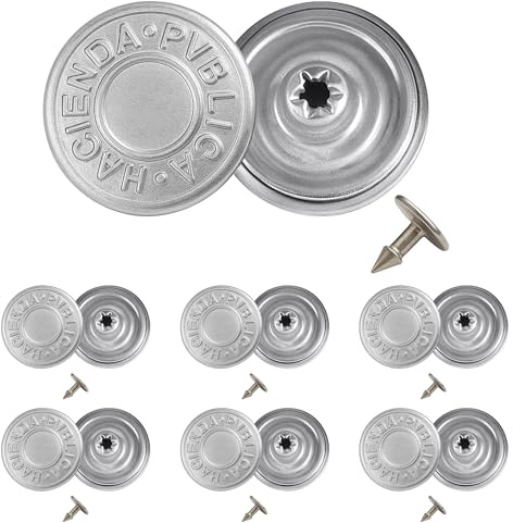 Trimming Shop 14 mm Ersatz-Jeansknöpfe, langlebiger Klebeschlag, kein Nähen, Knöpfe mit Nieten, für Jeans, Jacken, Röcke, Silber, 10 Stück