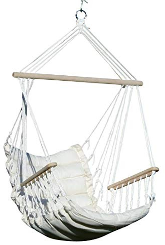 ALEOS. Hängesessel Schwebesessel Stoffsessel Hängekorb Maly mit extrem gemütlichem 6cm dicken Sitzkissen und Armlehnen ohne Hängesesselgestell, Farbe:Cremeweiss