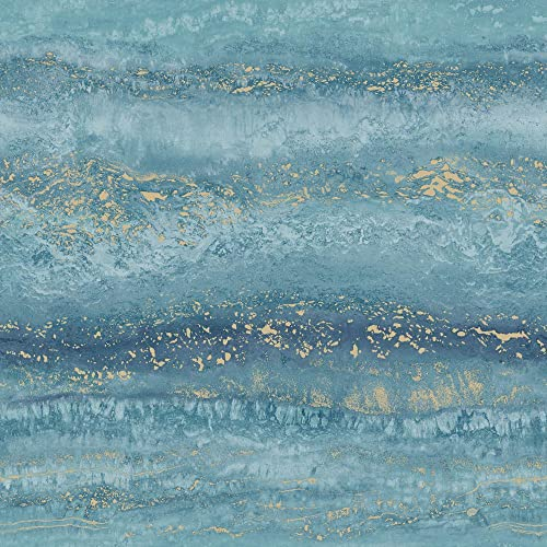 Muriva Semper Marble Teal Gold Wallpaper 189504 - Feature Metallic Granite Stone