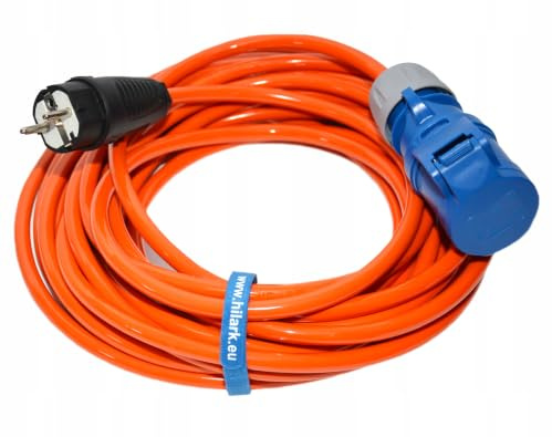 Hilark - Prolunga elettrica H07BQ-F 3g2,5 mm (3 x 2,5 mm), spina industriale CEE a 3 pin, adattatore per campeggio, auto, barca, cantiere (35 metri, arancione)