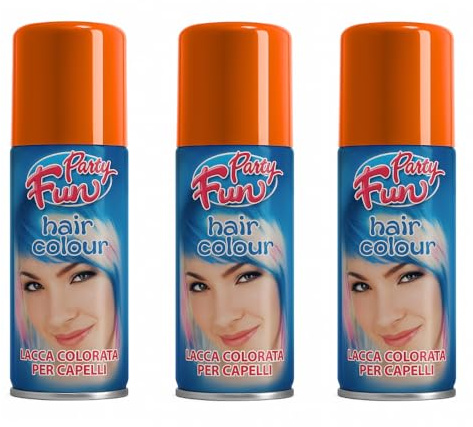 Virsus 3 bombolette Spray da 100 ml di Colore Arancio temporaneo per Capelli, colora i Tuoi Capelli per Feste Party e Eventi sia per Bambini e Ragazzi lacca Colorata Arancione - F