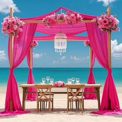 FOTSHARER Hot Pink Ceiling Drapes for Weddings Chiffon Arch Draping Fabric 2 Panels 5ftx20ft Chiffon Sheer Curtains Tulle Wedding Ceiling Draping Window Scarf Curtain for Reception Party Swag Drapes