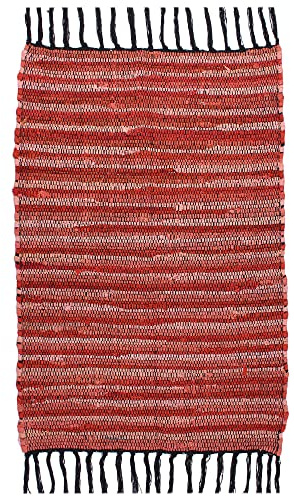 Asraie Alfombra de trapo Chindi de algodón ecológica tejida a mano y reversible, 100 % algodón reciclado, para sala de estar, cocina, entrada, 2 x 3 pies (rojo)