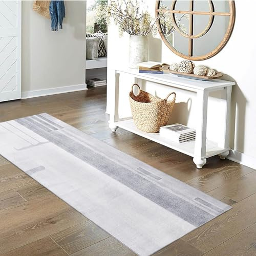 Calore Tapis Antidérapant Lavable Cuisine Long Doux Gris Devant Evier pour Chambre à Coucher Couloirs Salon (Gris/Bleu Clair, 80 x 150 cm)