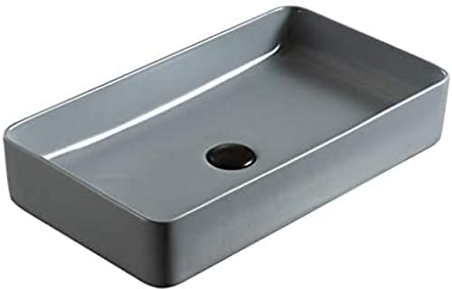 Badezimmerwaschbecken, Haushaltskeramik-Aufsatzwaschbecken, Einfaches Zementgraues Kunstbecken, Einzelbecken (ohne Wasserhahn), 2 Keramikwaschbecken,60 X 35 X 11 cm,Collector88