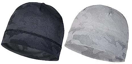 Pozzobon Sommer Leichte Schnelltrocknend Unterziehmütze Fahrradmütze, Fahrrad Helm Mütze, Kopfbedeckung Radmütze Sportmütze Laufmütze Helmmütze für Herren/Damen Unisex N084 (Dunkel Grau + Hell Grau)