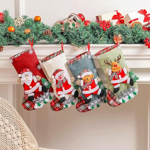 4 Pezzi Set di Calze di Natale, Set di Calze di Babbo Natale, Sacchetto Regalo di Calze di Natale, Stivali di Babbo Natale da Riempire e Appendere, Calze di Natale per Decorazioni Natalizie