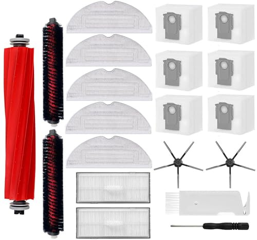 20-teiliges Ersatzzubehör für Roborock S7 MaxV Ultra/S7 Pro Ultra, Ersatzteil-Zubehörset für Staubsaugerroboter, 1 Hauptbürste, 2 selbstreinigende Bürsten, 5 Wischtücher, 2 Filter, 2 Seitenbürsten