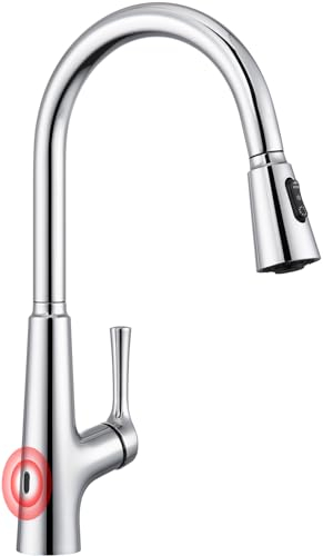 CREA Sensor Touchless Kitchen Tap with Pull-Out Sprayer, 3-Function Mixer, 360° Swivel for Sink, Chrome