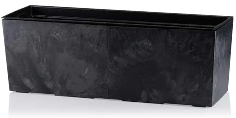 HowHomely Blumentopf Schwarz 20 x 56 x 19 cm Pflanzkübel Groß Außen mit Bewässerungssystem - Pflanzkübel Rechteckig Betonoptik für Deko Wohnzimmer oder Garten