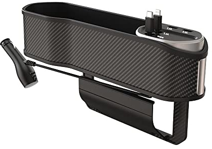 KACEPAR Autositz-Lücken-Organizer, Multifunktional mit kleinem Getränkehalter, Vordersitz-Lückenfüller-Organizer mit 2 USB, Grau