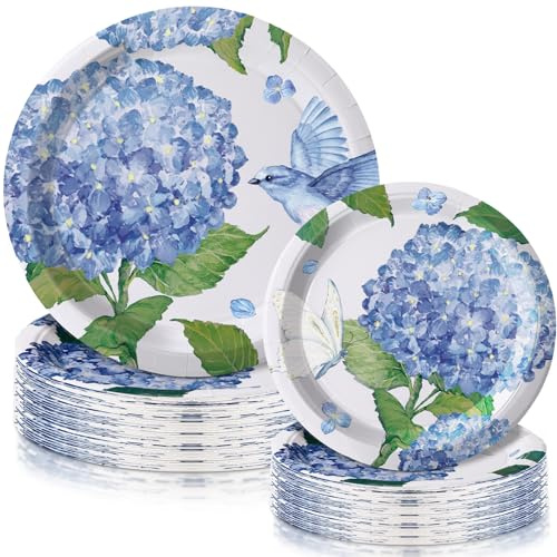 Funnymoom 48 Pcs Hydrangea Paper Plates Set 9 7 Summer Watercolor Disposable Plates Decorative Dinner Birthday Party Tableware for Baby Shower Party Supplies