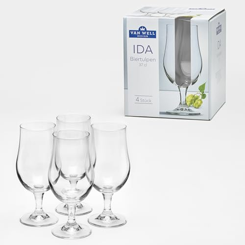 Van Well | Tulipano da birra IDA 370 ml in set da 4 pezzi – Godetevi la birra elegante (4, 37 cl)
