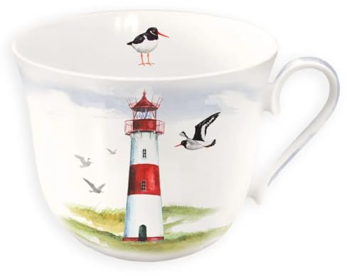 Grätz Kaffeetasse 450ml Teetasse Kaffee-Tasse Tee-Tasse Henkeltasse Henkel-Tasse Blumen Früchte Landhaus Porzellantasse Porzellan-Tasse Geschenkbox (Leuchtturm)