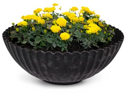 matches21 - Maceta para exterior (16 cm, con estriado negro, como macetero, cuenco redondo para flores, para jardín, balcón o cementerio como cuenco para tumba)