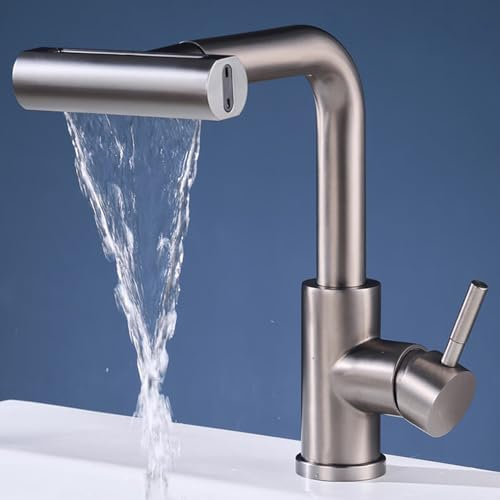 Wasserhahn Bad für Waschbecken Wasserfall Waschtischarmatur mit Brause Einhebelmischer Spültisch mit 2 Strahlarten Armatur für Waschbecken Badezimmer Badarmatur Waschbeckenarmatur