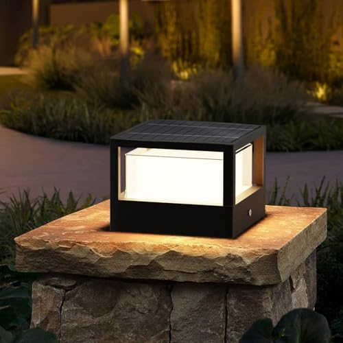 ACMHNC Luce Solare Pilastro Giardino, LED Lampioncini da Giardino Esterno con Sensore Crepuscolare, Lampione Solare da Esterno Ip65, Luce solari colonna, Bianco Caldo