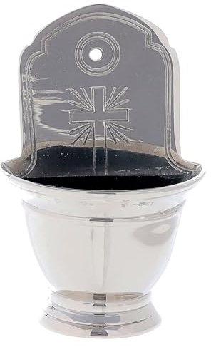 Holyart Acquasantiera Ottone Argentato Croce Raggi 16 cm