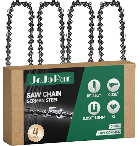 4 Pack 18 Inch Chainsaw Chain .325 Pitch .050 Gauge 72 Drive Links Low Kickback Saw Chains Compatible with Husqvarna 440 445 350 435 450 545 550 41 XP H30 Oregon H72 M72 Jonsered Gray and More