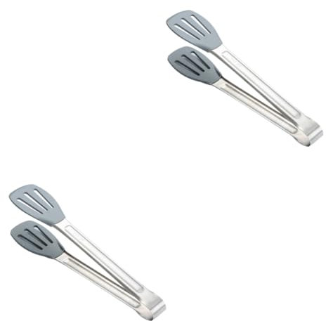 Amosfun 2 Stk Essenszange küchenmaschiene kochgeschirr küchenzange grillwerkzeug küchenhelfee Teezange Brotzange Mini- hitzebeständige Lebensmittelzange Küchenwerkzeug Silikon Silver