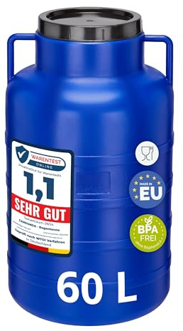 Garronda 60 liter Twist-Off bredhalsfat med lock – BPA-fri HDPE-behållare för vatten, regnvatten, förvaring och djurfoder, livsmedelssäkert universalfat för trädgården GD-0078, Blå