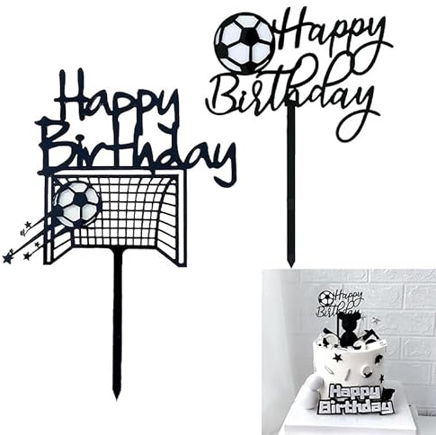 Batheidon Decoración Tarta Fútbol, 2pzs Acrílico Topper Tarta Fútbol, Adornos para Pastel de Fútbol Happy Birthday, Ideal para Fiestas de Cumpleaños y Temáticas Deportivas