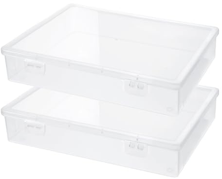 Tolare 2 Pcs Clear Plastic Storage Box with Flap Lid, Multipurpose Craft Organizers and Storage Box Art Supply Storage Organizer Plastic Sewing Box for Beads Pencils Notebooks