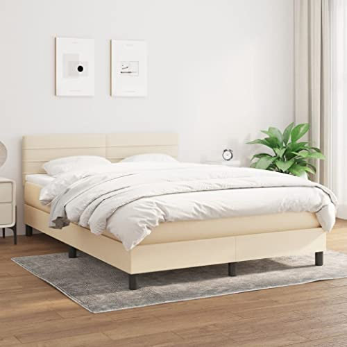 Iiaky Boxspringbett mit Matratze Boxspringbett Bett Mit Matratze Betten Box Spring Bett Betten Mit Matratze Creme 140x200 cm Stoff // 3140142