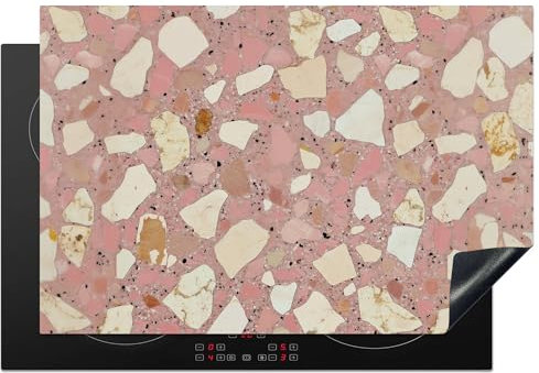 KitchenYeah© Protezione Piano Cottura Tappetino per Induzione 77x51 cm Cucina Proteggi Coprifornello Antiscivolo Rosa - Decorazione - Pietre - Terrazzo